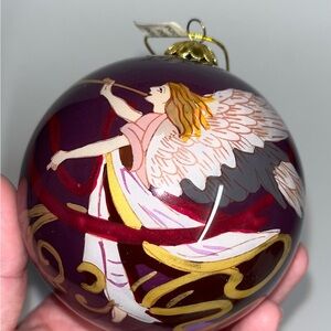 Pier 1 Li Bien Reverse Hand Painted Glass Christmas Angel Ball Ornament 3.5" EUC